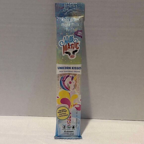 New MilK MAGIC 4 Pack Straws "Unicorn Kisses" Flavored Milk Straws Gluten Free - Picture 2 of 4